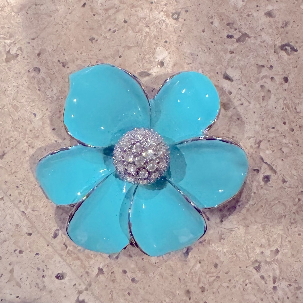 Flower pin with rhinestone center